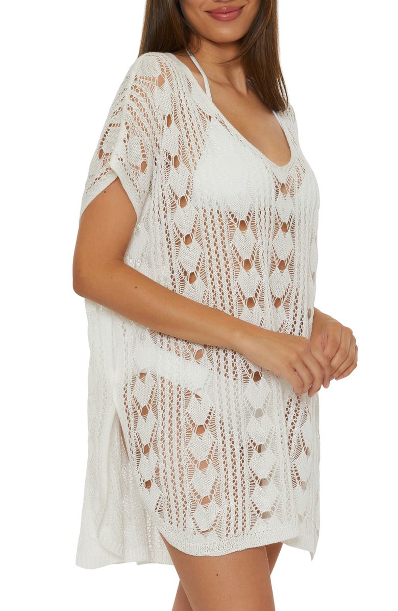 Becca Venica V-Neck Open Knit Cover-Up Sweater Tunic, Alternate, color, White
