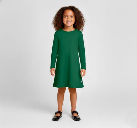 Girl's Soft 100% Cotton Baby Rib Long Sleeve Dress (Toddler/Kids)