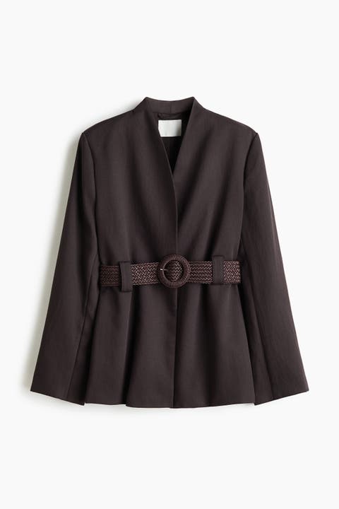 Belted Lapelless Blazer