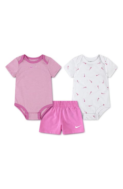 Kids' 3-Piece Stripe & Swooshfetti Bodysuit & Shorts Set
