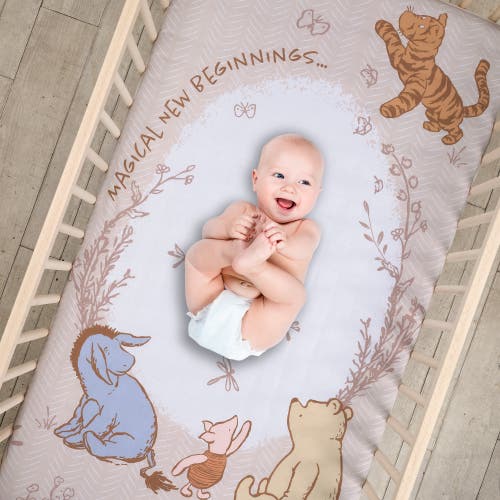 Lambs & Ivy Disney Baby Pooh Bear & Pals Photo Op Cotton Baby Fitted Crib Sheet In Neutral