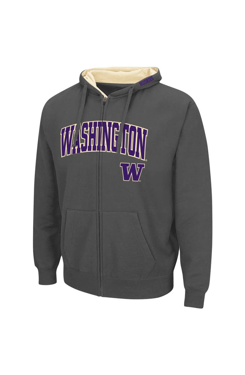 COLOSSEUM Men's Colosseum Charcoal Washington Huskies Arch & Logo 3.0 Full-Zip Hoodie, Alternate, color, Charcoal
