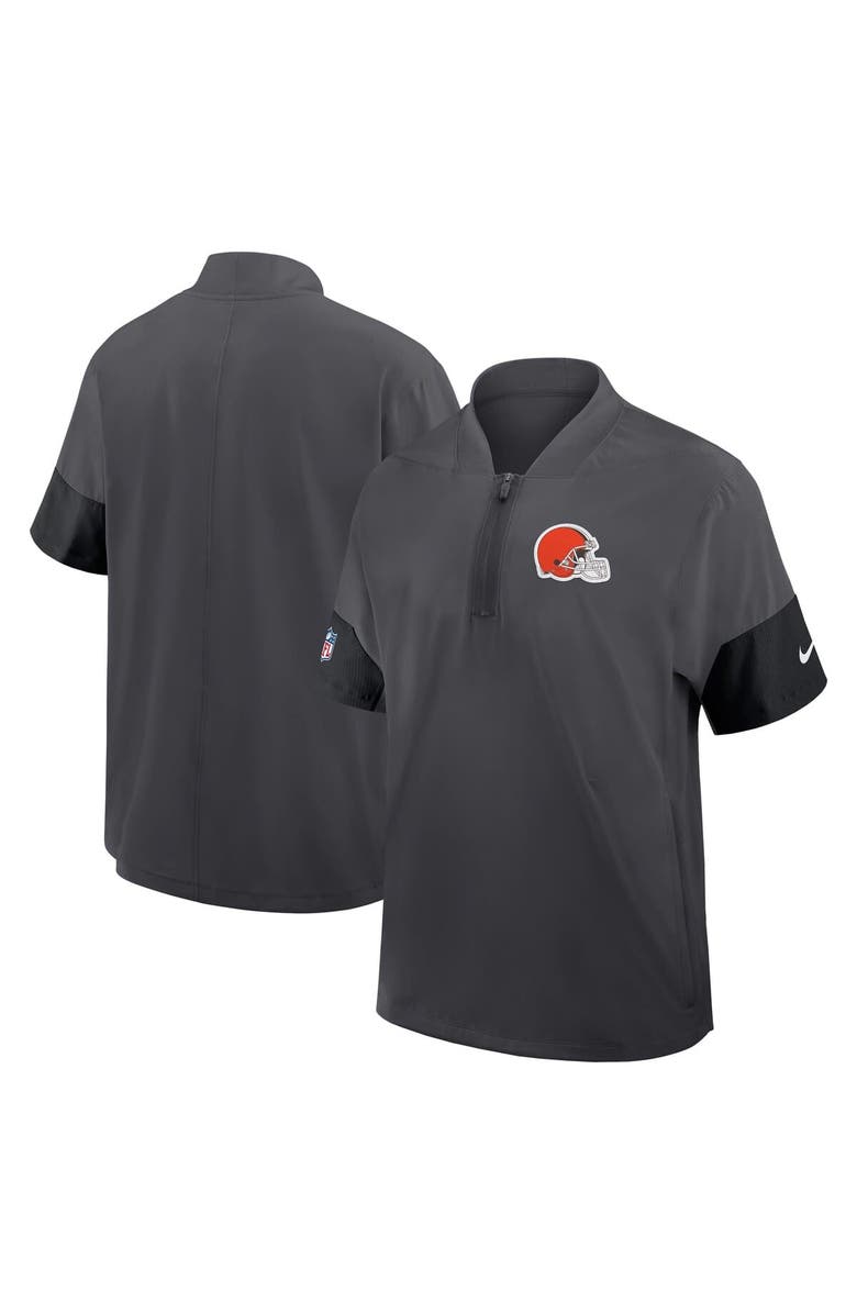 Nike Men's Nike Charcoal Cleveland Browns Sideline Short Sleeve Quarter-Zip Performance Coach Jacket, Main, color, Charcoal