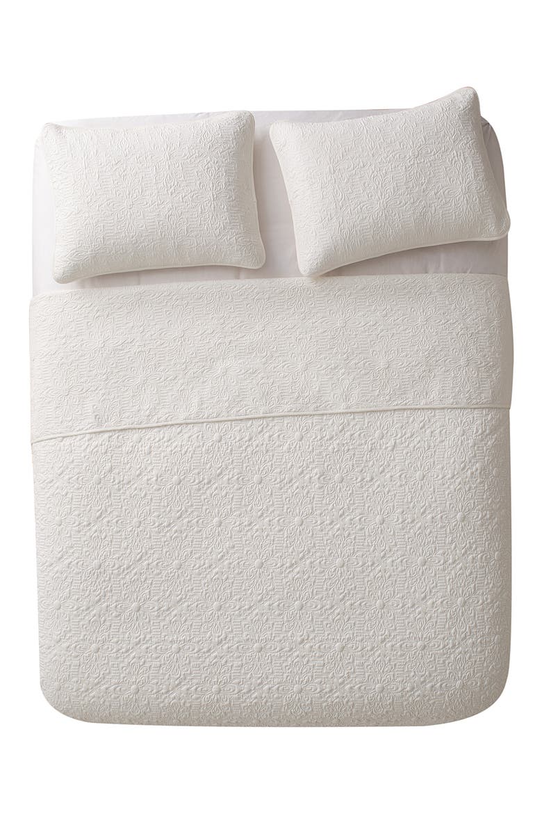 Caroline Embossed Floral Quilt Set, Main, color, WHITE