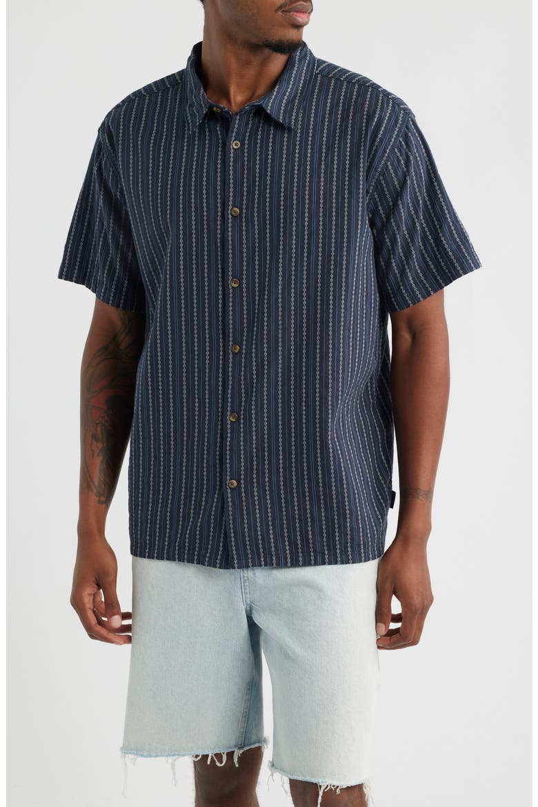 Garage Sandon Mixed Stripe Jacquard Short Sleeve Button-Up Shirt, Main, color, TRUE NAVY