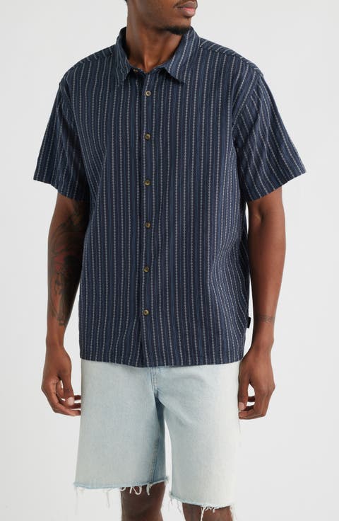 Garage Sandon Mixed Stripe Jacquard Short Sleeve Button-Up Shirt