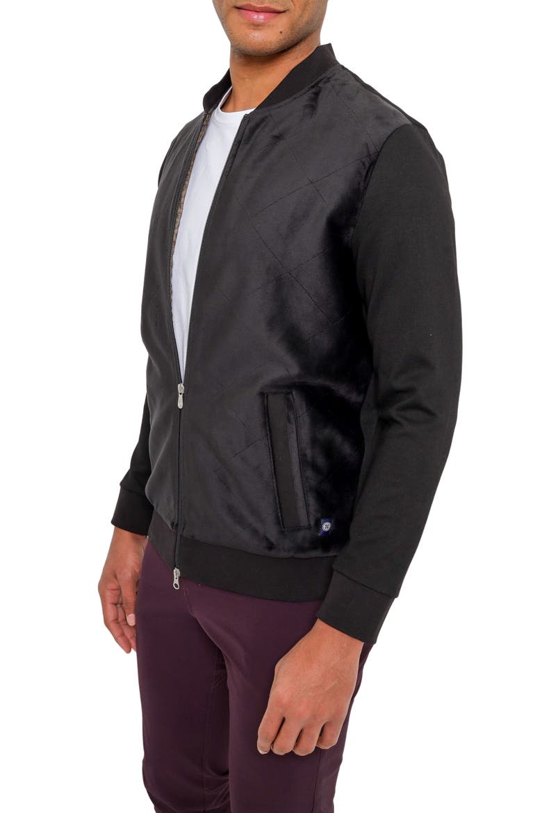 Aragon Velvet Quilted Bomber Sweatshirt, Alternate, color, BLACK