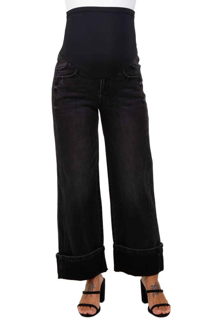 Cuffed Relaxed Wide Leg Maternity Jeans, Alternate, color, Black