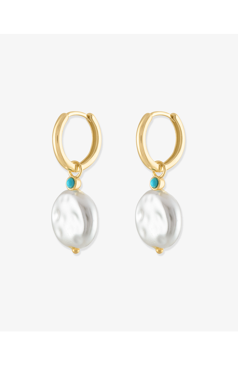 BEN ONI Faux Pearl and Turquoise Huggie Hoops, Main, color, 