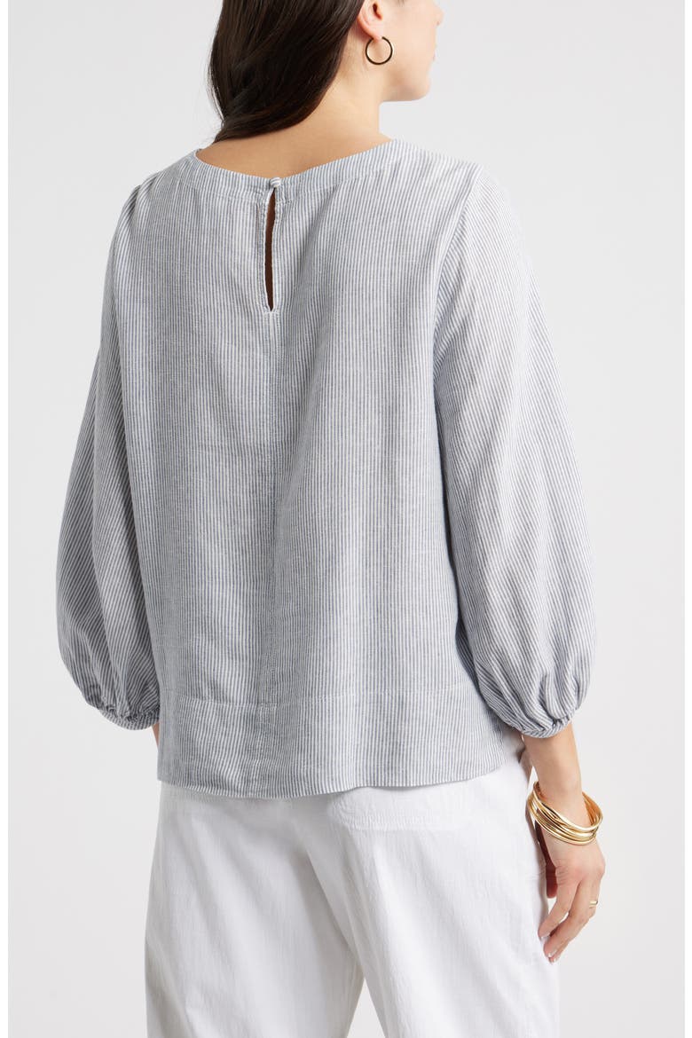 Balloon Sleeve Linen Blend Top, Alternate, color, BLUE VINTAGE LEAH STRIPE