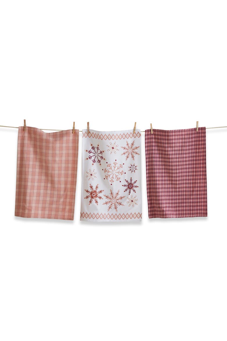 Adobe Sugar Snowflake Christmas Kitchen Towels Set of 3, Main, color, Pink
