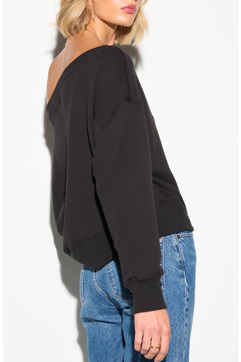 La Vida Off the Shoulder Cotton French Terry Sweatshirt, Alternate, color, BLACK