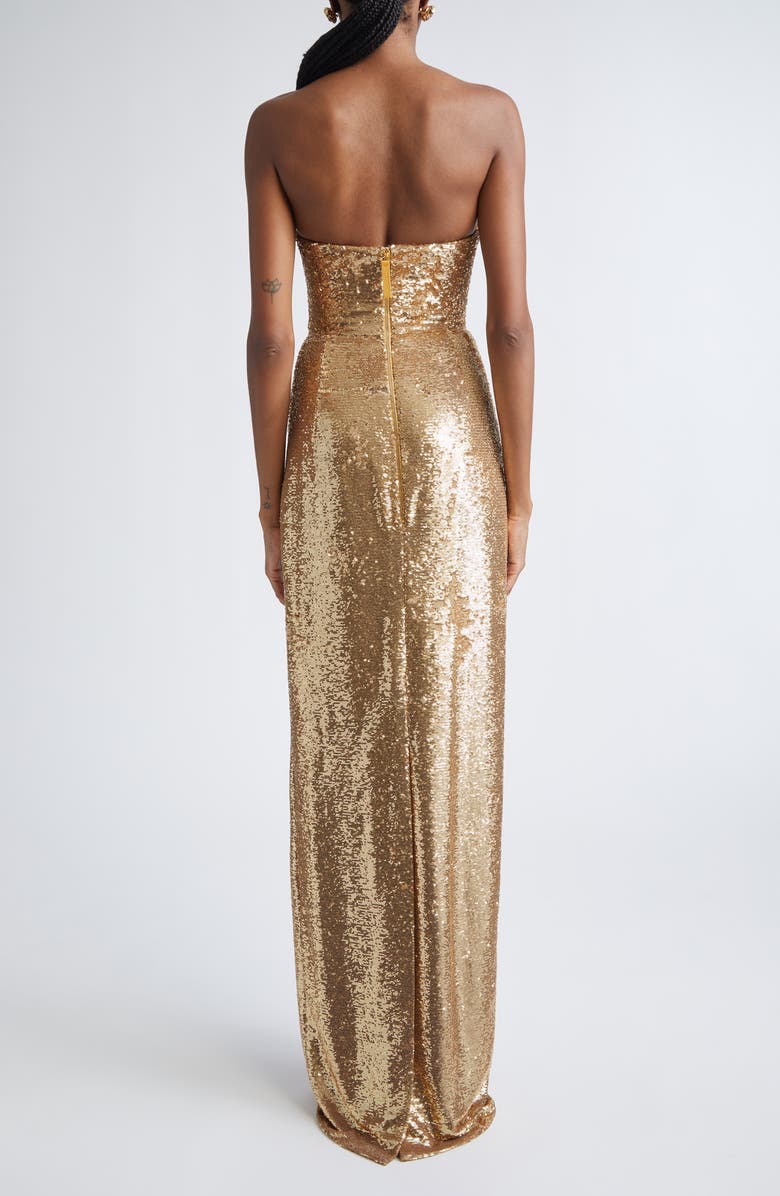 Carolina Herrera Rosette Bodice U-Neck Strapless Sequin Gown, Alternate, color, Gold