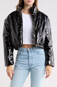 Vigoss Faux Leather Crop Puffer Jacket