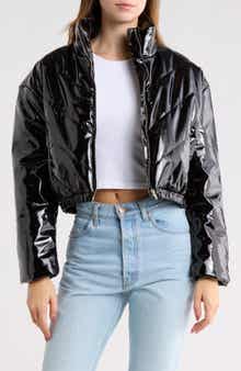 Vigoss Faux Leather Crop Puffer Jacket
