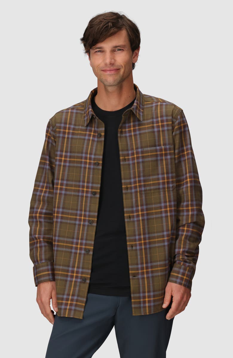 Outdoor Research Ravenna Performance Flannel Button-Up Shirt, Alternate, color, Dark Olive Plaid