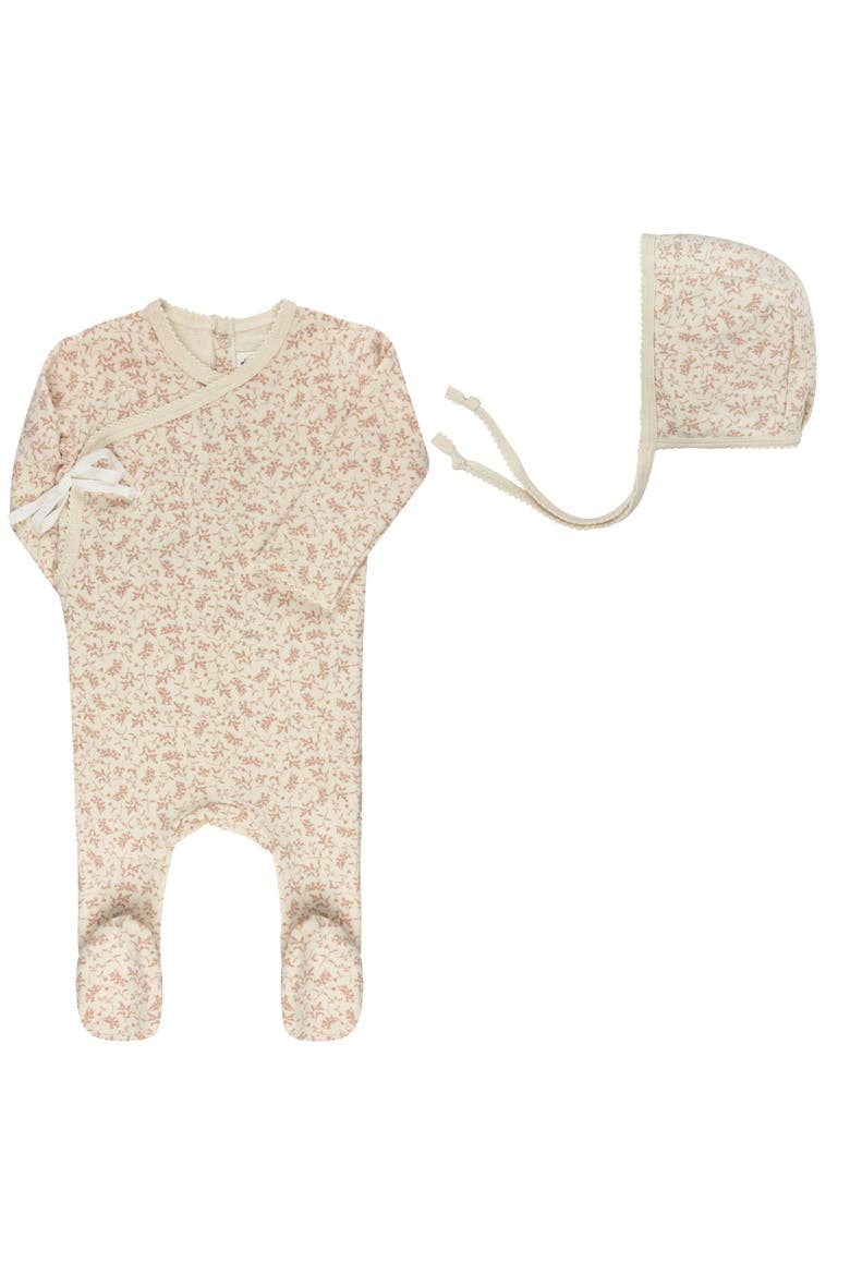 Modal French Terry Vine Collection - Footie + Bonnet, Main, color, Ivory/Pink