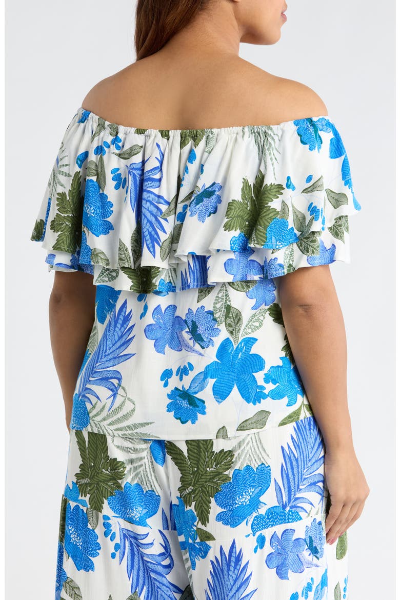 Zurie Floral Talisy Off the Shoulder Top, Alternate, color, WHITE BLUE GREEN