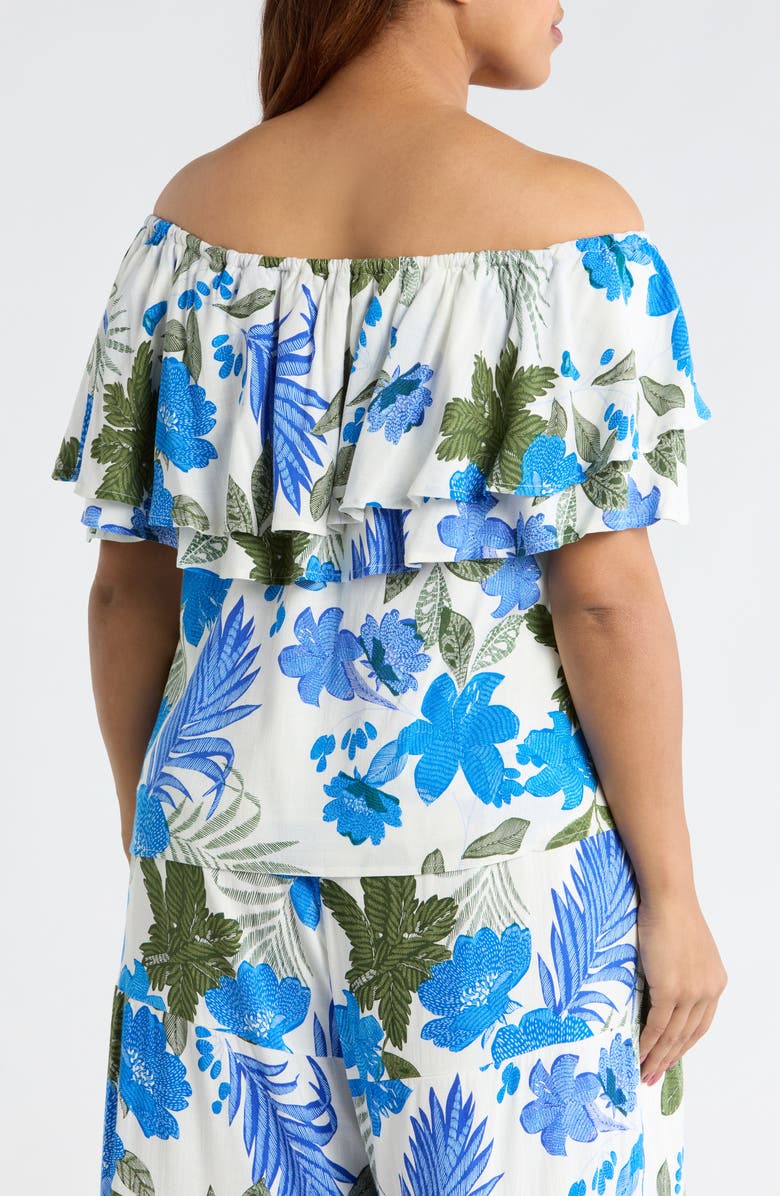 SUGARLIPS Zurie Floral Talisy Off the Shoulder Top, Alternate, color, White Blue Green