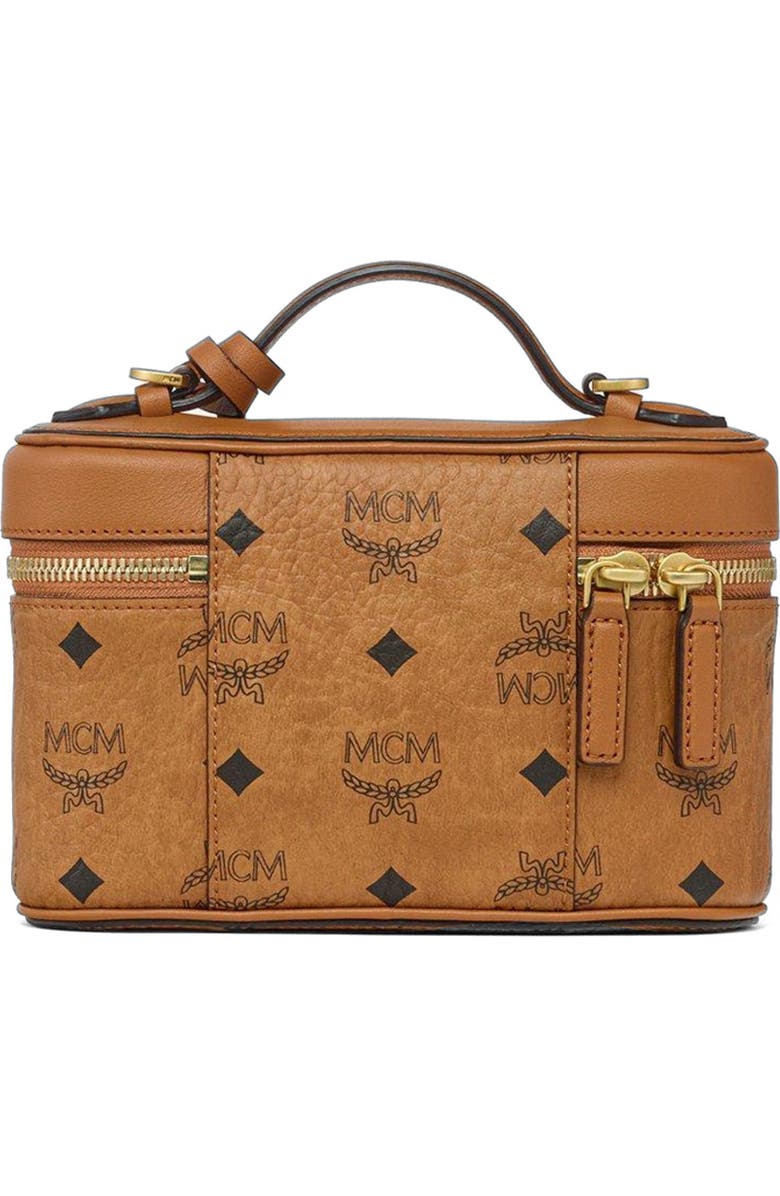 MCM Aren Vanity Case in Visetos Leather Mix, Alternate, color, Cognac