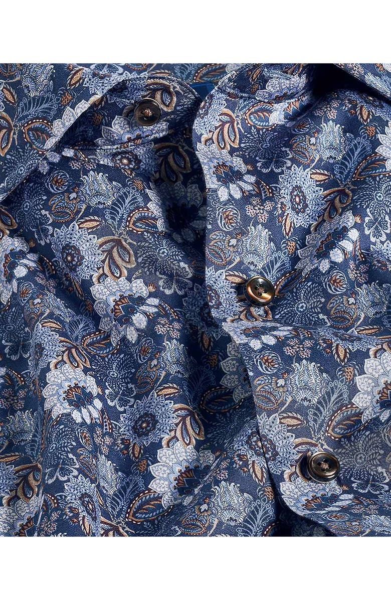 David Donahue Floral Cotton Button-Up Shirt, Alternate, color, Navy/ Brown