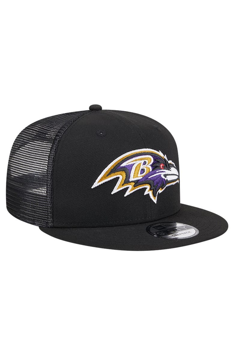 New Era Men's New Era Black Baltimore Ravens Main Trucker 9FIFTY Snapback Hat, Alternate, color, 
