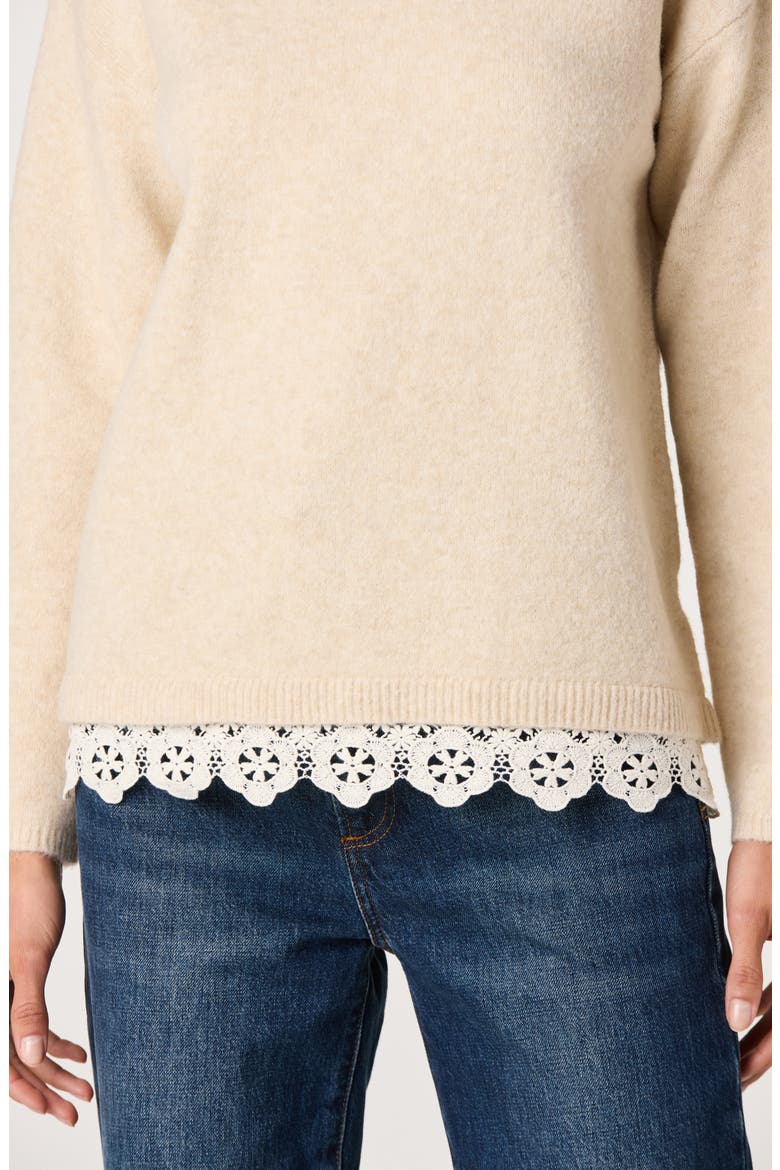 Marjolaine Mock Neck Eyelet Hem Sweater, Alternate, color, CREAM