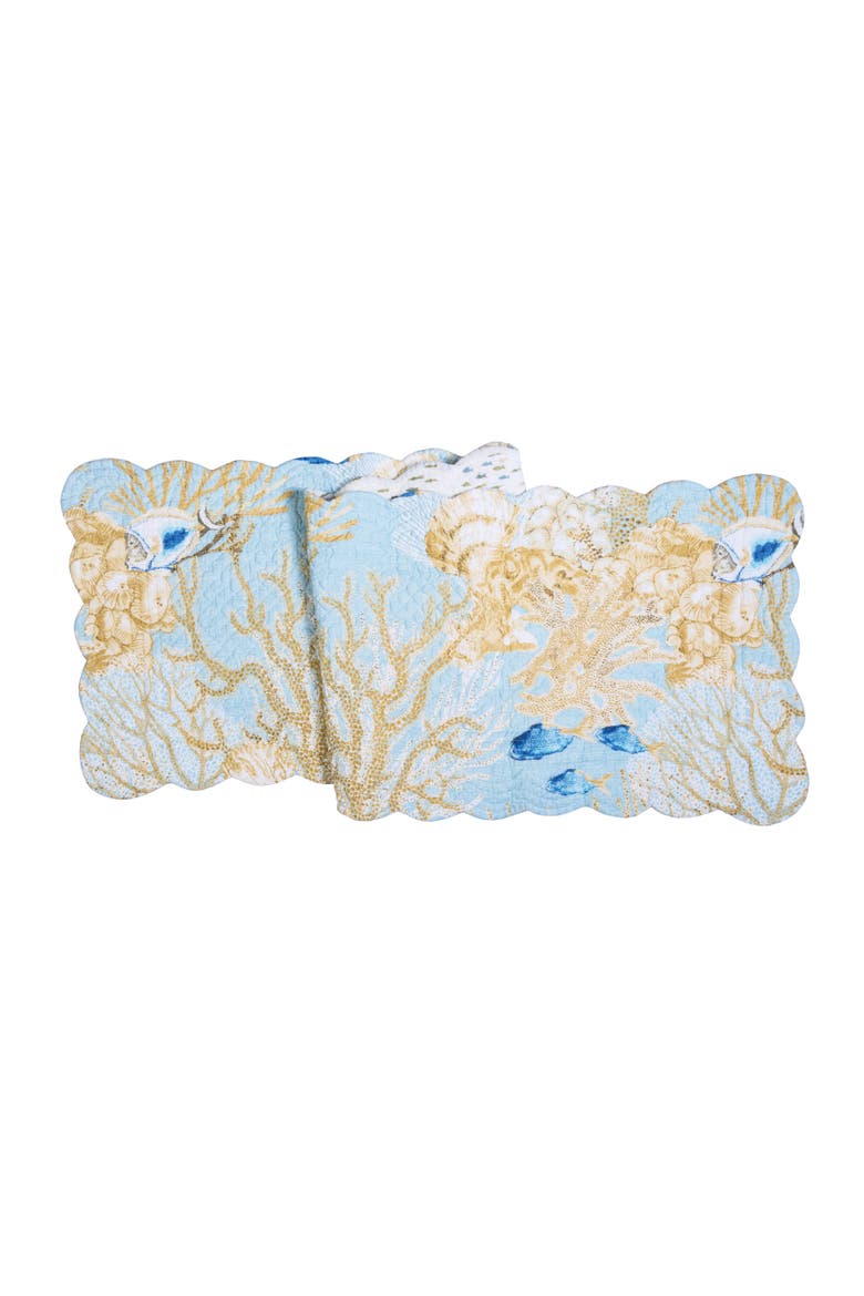 Belmont Reef Reversible Graphic Print Machine Washable Quilted Table Runner 14" x 51", Main, color, Yellow