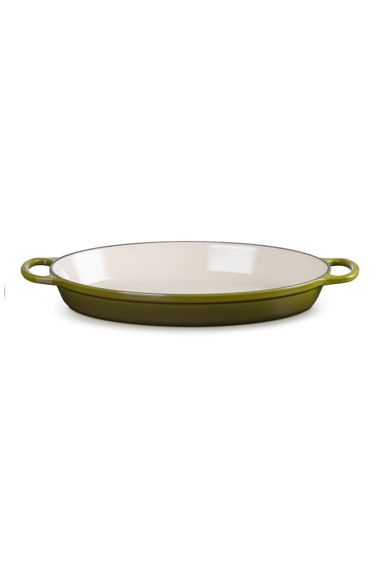 Signature 3 Quart Enameled Cast Iron Oval Baker, Alternate, color, OLIVE