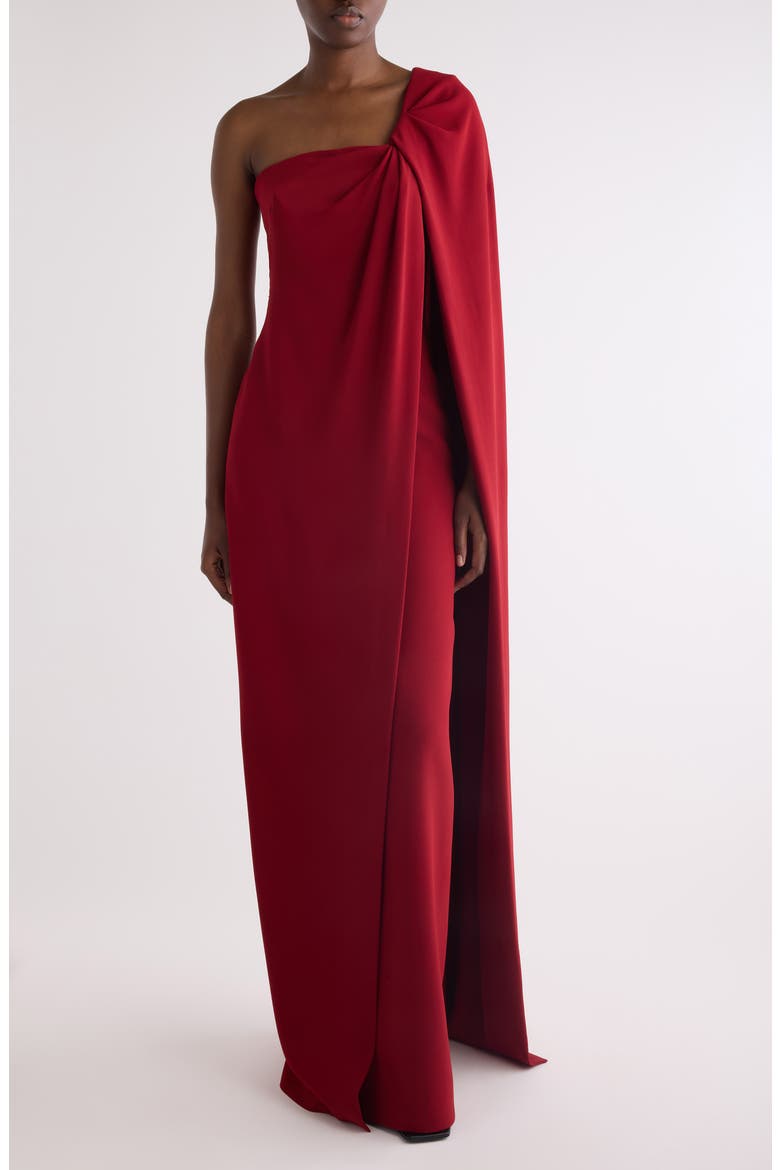 Asymmetric Draped Cady Cape Gown, Main, color, DARK RED