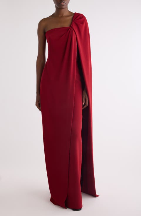 Asymmetric Draped Cady Cape Gown