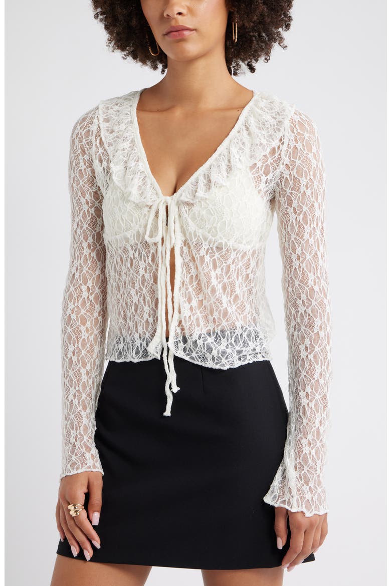 Ruffle Sheer Lace Top, Main, color, IVORY