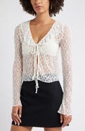 Open Edit Ruffle Sheer Lace Top