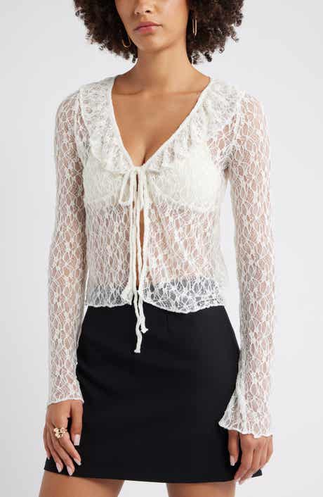 Open Edit Ruffle Sheer Lace Top