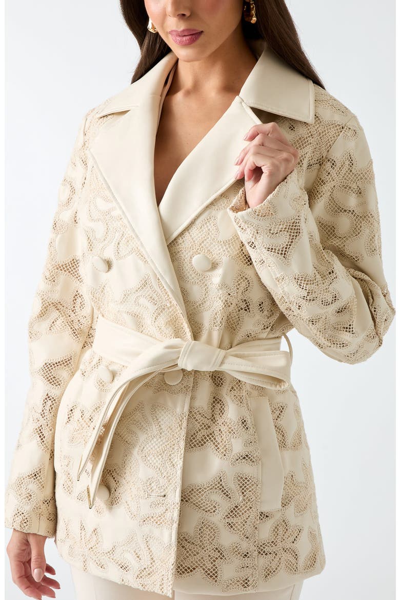 Ramona Lace Faux Leather Short Trench Coat, Alternate, color, MCDM-OPEN