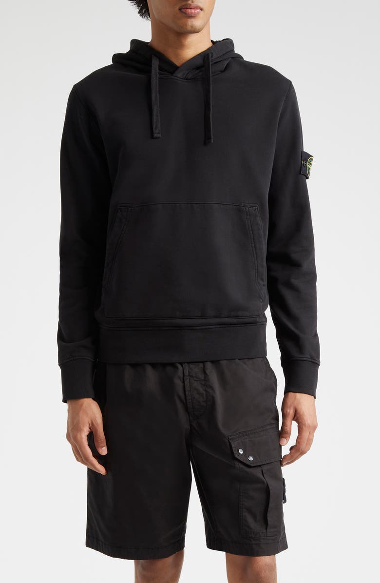 Stone Island Logo Patch Cotton Hoodie, Main, color, Black