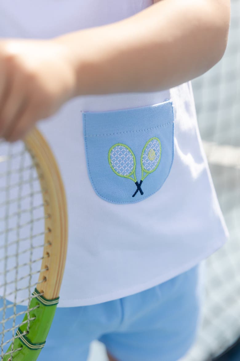 Knit Short Set With Tennis Rackets, Alternate, color, White / Light Blue