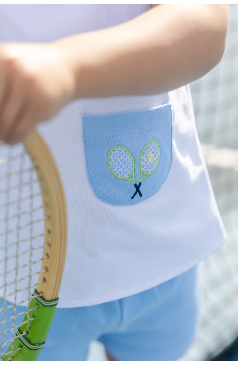 Florence Eiseman Knit Short Set With Tennis Rackets, Alternate, color, White / Light Blue