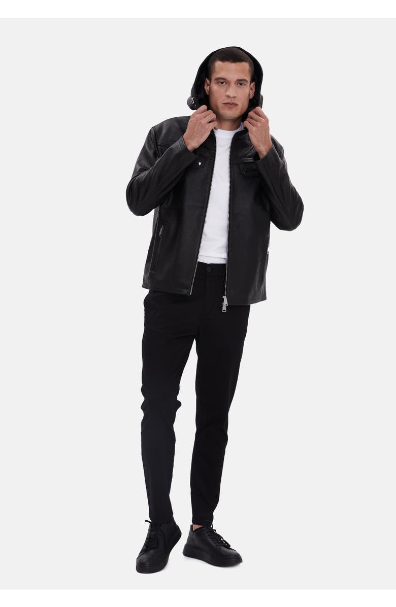 Furniq UK Horace Patterned Leather Jacket, Alternate, color, Black