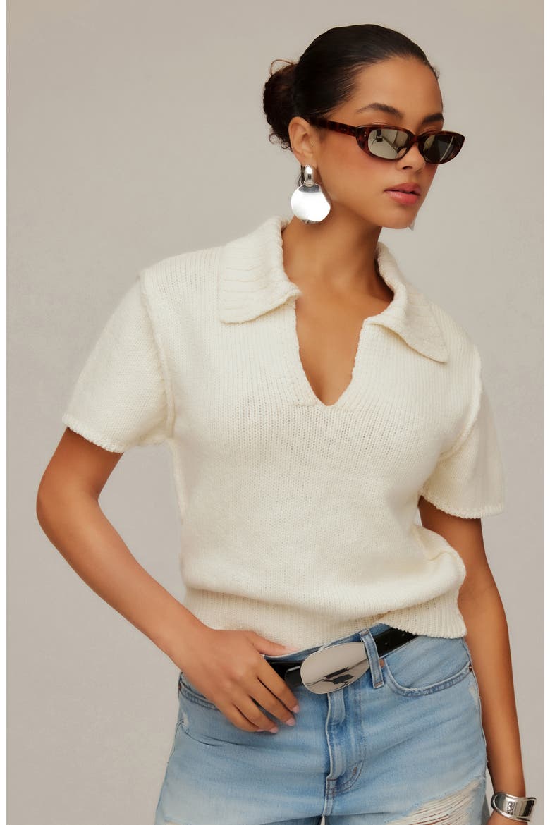 Evie Cotton Johnny Collar Polo, Alternate, color, CREAM
