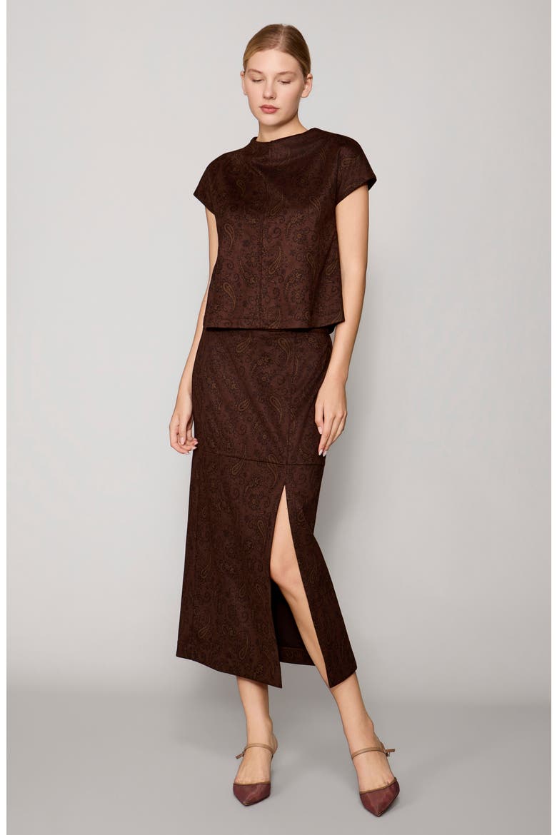 Paisley Faux Suede Maxi Skirt, Alternate, color, DK BROWN PAISLEY