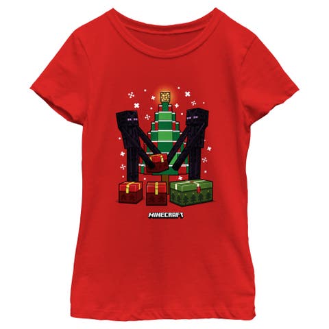 Girl's Minecraft Christmas Tree Endermans  Graphic T-Shirt