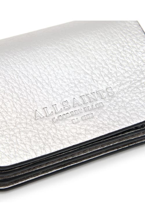 Allsaints Honore Grained Card Holder Crossbody In Silver