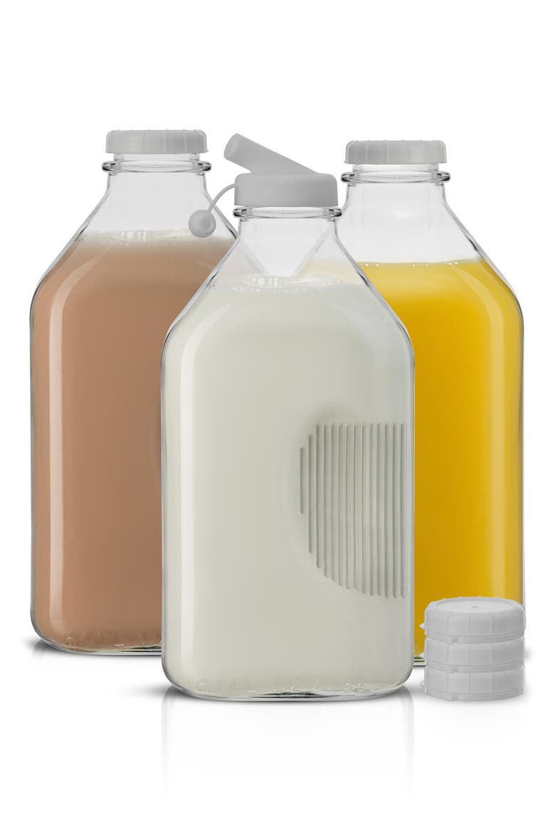 Set of 3 Reusable Glass Beverage Bottles - 64 oz., Alternate, color, CLEAR