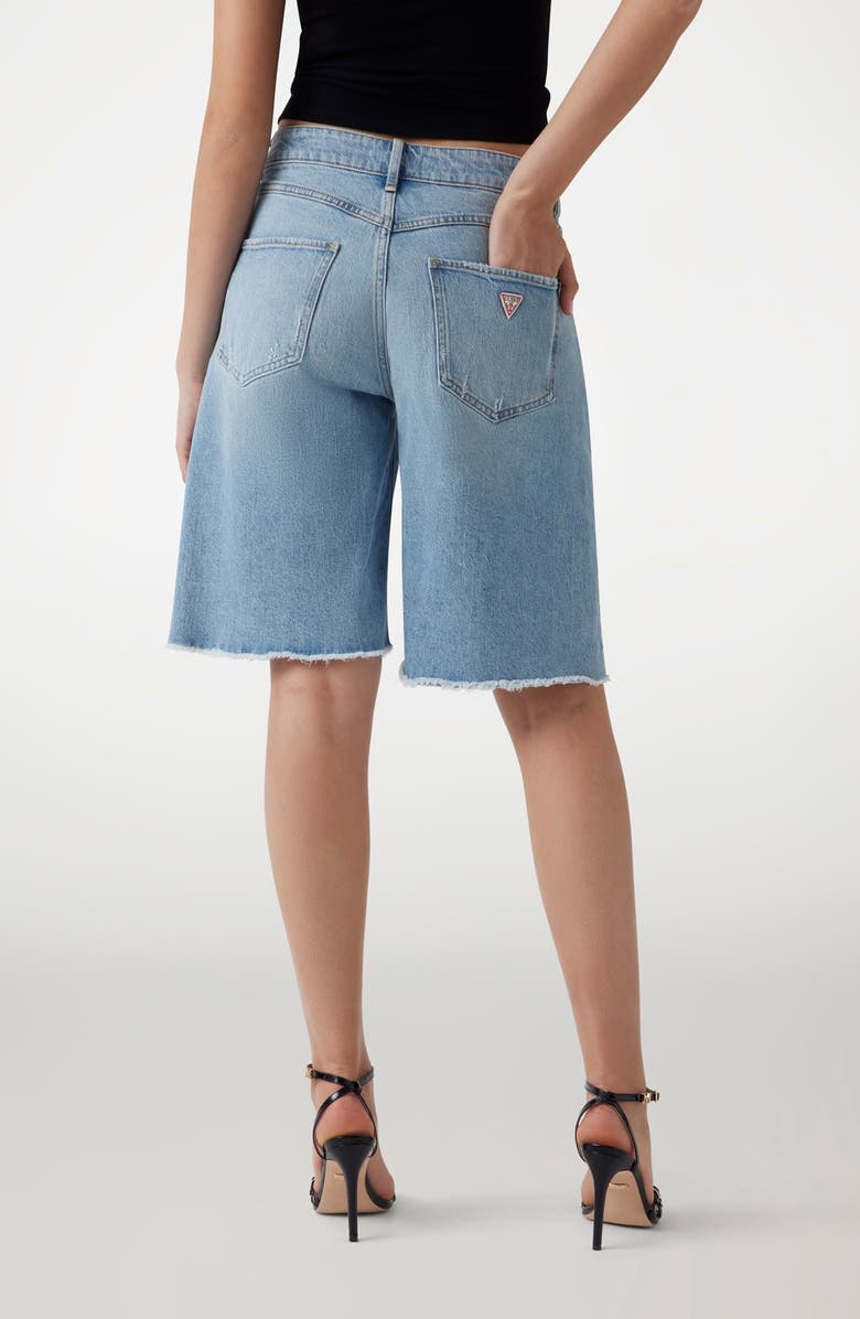 GUESS Kai Fray Hem Wide Leg Denim Bermuda Shorts, Alternate, color, 