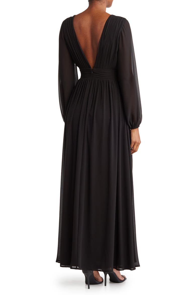 Iris Plunge Neck Long Sleeve Maxi Dress, Alternate, color, JET BLACK