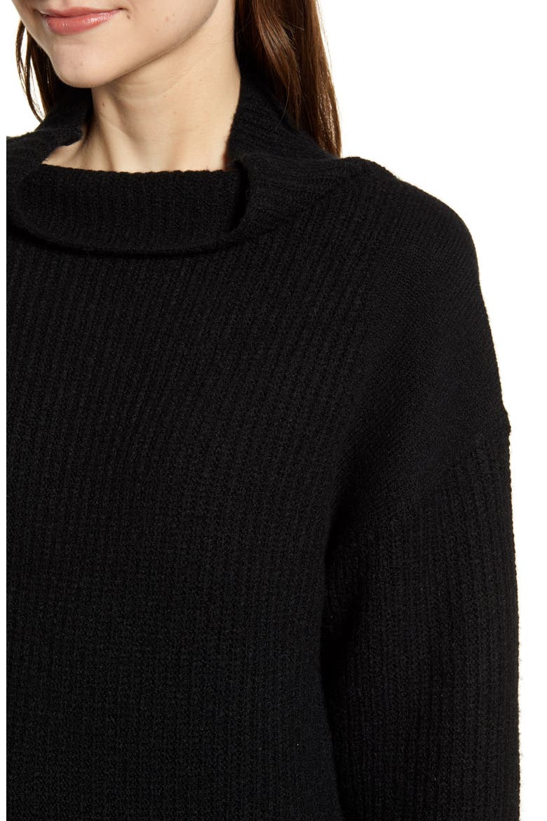 Rib Funnel Neck Sweater, Alternate, color, BLACK