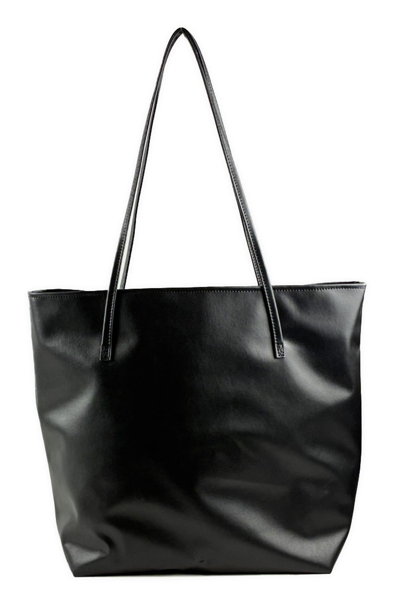Mela Vegan Leather Tote Bag, Main, color, Black