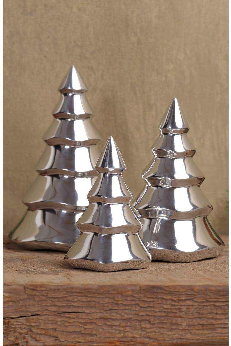 Set of 3 Mini Christmas Trees, Alternate, color, SILVER