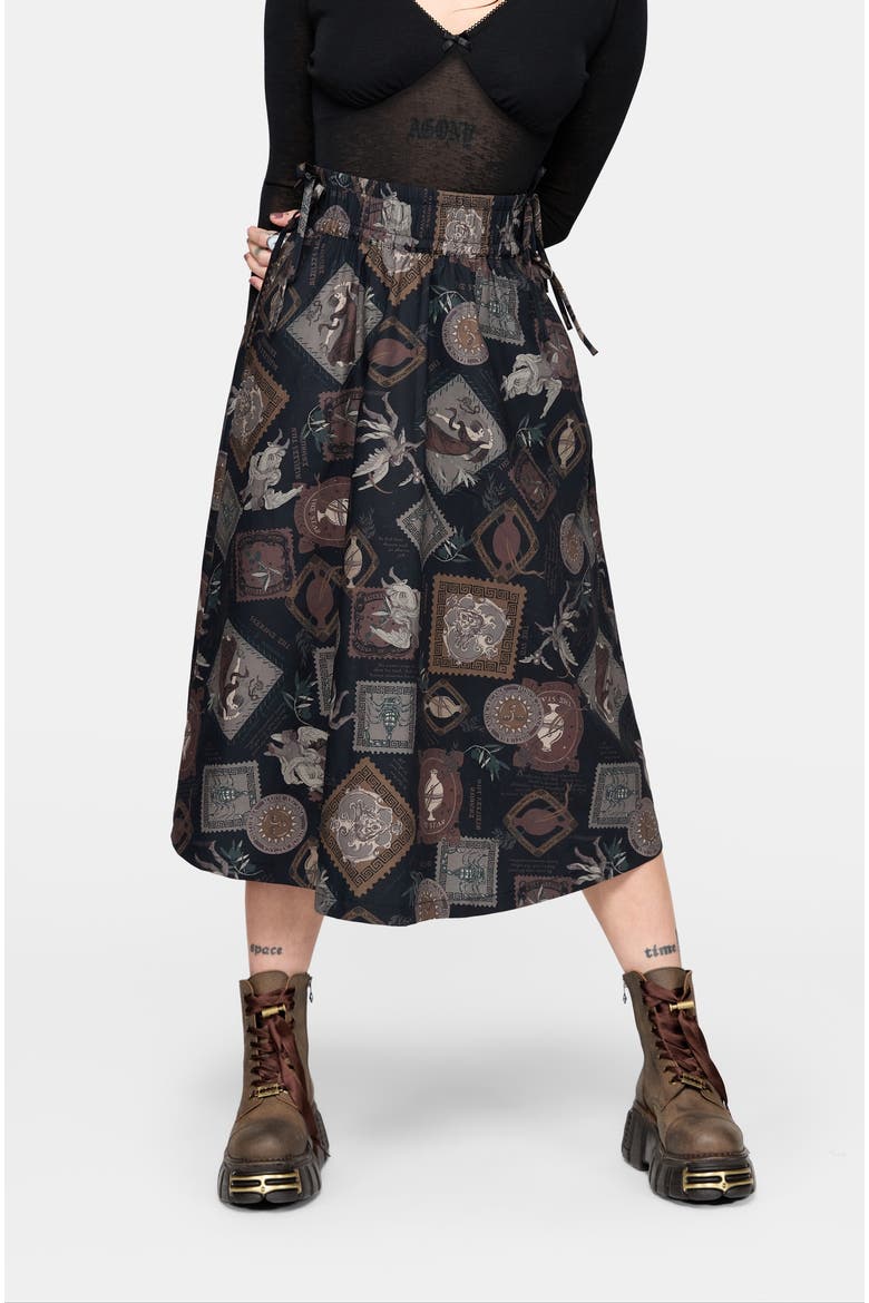 Kleo Relics Print Midi Skirt, Main, color, Black